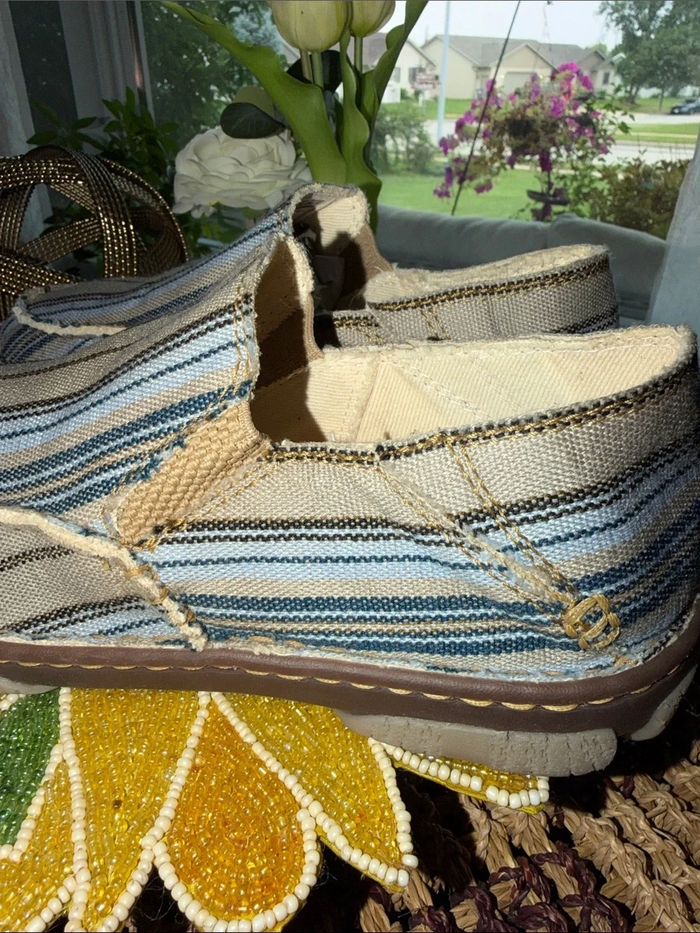 Tony Lama Gator Blue Striped Canvas Slip-On Shoes Men’s 9 New